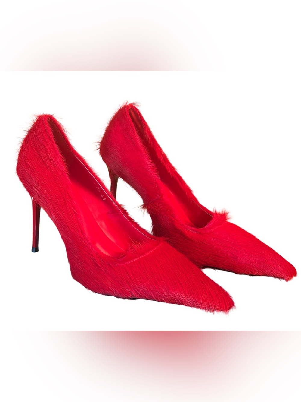 Azalea Wang NWT Stunning Red Dyed Cow Fur Pointed Toe Stiletto Pumps (SH411) - Picture 2 of 11